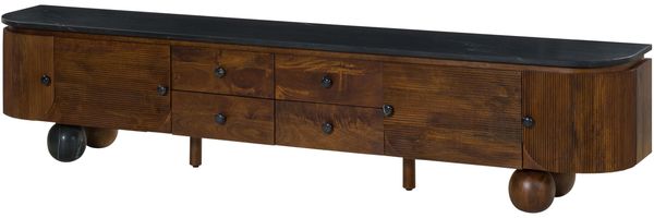 TV-Board Mango 240x40x50 dunkelbraun lackiert / Marmor schwarz FLORENZ #203