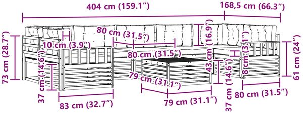 vidaXL Outdoor-Sofagarnitur mit Kissen 8 pcs Natürlich und Hellgrau 3373171 Bild 10