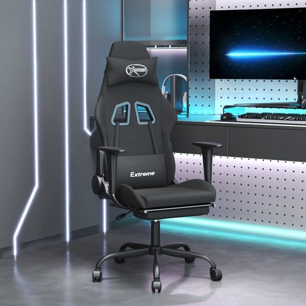 Gaming-Stuhl, Schreibtischstuhl, Bürostuhl mit Fußstütze Schwarz Stoff