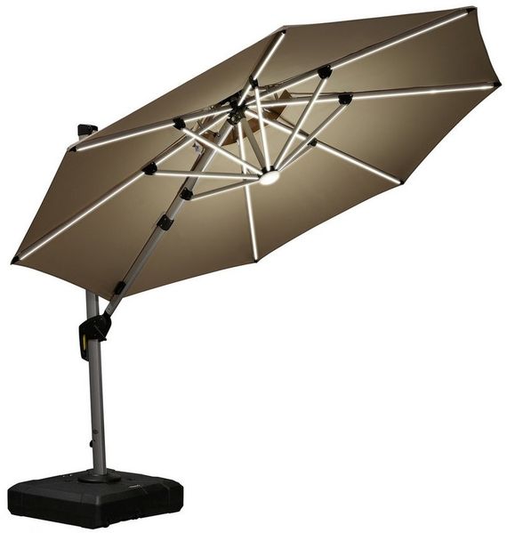 PURPLE LEAF Ampelschirm Runder Außenbereich Sonnenschirm, Gartenschirm mit Solar LED, LxB: 330,00x330,00 cm, für Garten,Terrasse, Pool