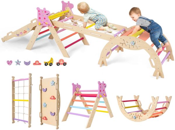 Dreiecksset 8-in-1 faltbares Kletterspielzeug Montessori Kletterset aus Holz Klettergerüst für Kinder Bunt