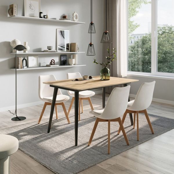 Home Collective Esstisch ausziehbar Moderner mit Metallgestell für 4 bis 6 Personen 75 cm hoch (mit integrierter Klappverlängerung für schnelles und einfaches Ausziehen), Holzoptik mit Metallbeinen, 120-160 × 80 cm (LxB), Eiche Hell
