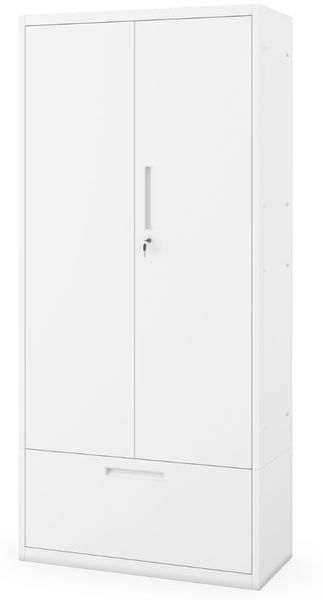 Metallschrank mit Hohe Schublade MEGAN - 195x90x40cm Weiß | Büroschrank Aktenschrank Stahlschrank Fachbodenschrank Werkstattschrank