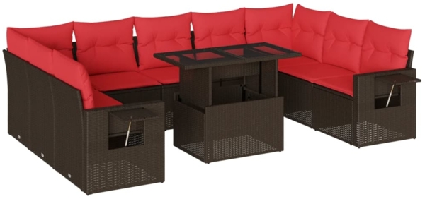 vidaXL 10-teiliges Gartensofa-Set mit Kissen, braun, Polyrattan 3268114
