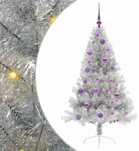 vidaXL Künstlicher vorbeleuchteter Weihnachtsbaum Silber 150 cm 3397199