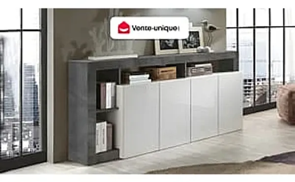 Vente-unique - Sideboard mit 4 Türen & 4 Ablagen - Weiß lackiert & Beton-Optik - SEFRO