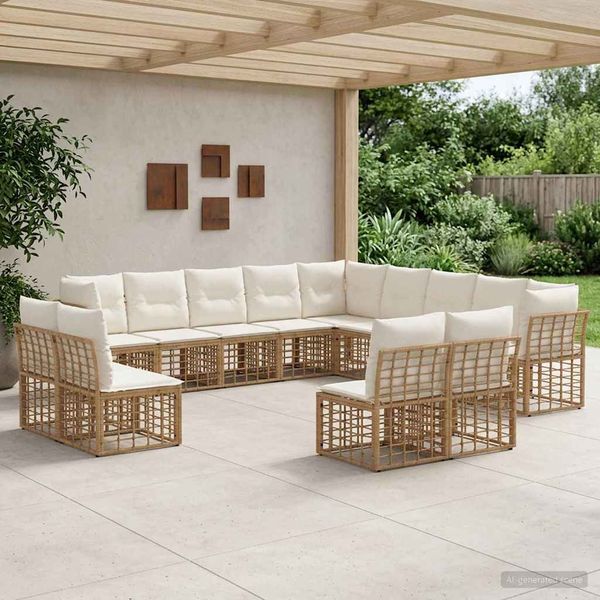 vidaXL Outdoor-Sofagarnitur Natürlich und Cremweiß Polyester 3437602