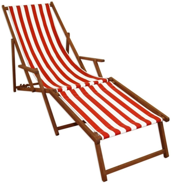 ERST-HOLZ Gartenliege Holz-Liegestuhl mit viel Zubehör, Stofffarbe rot-weiß V-10-314