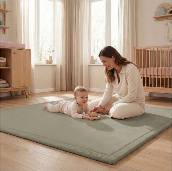 Sanosoft Kinderteppich Sanosoft samtweicher & kuscheliger Krabbelteppich Schilfgrün 100x150 cm, Höhe: 30 mm, Öko-Tex 100