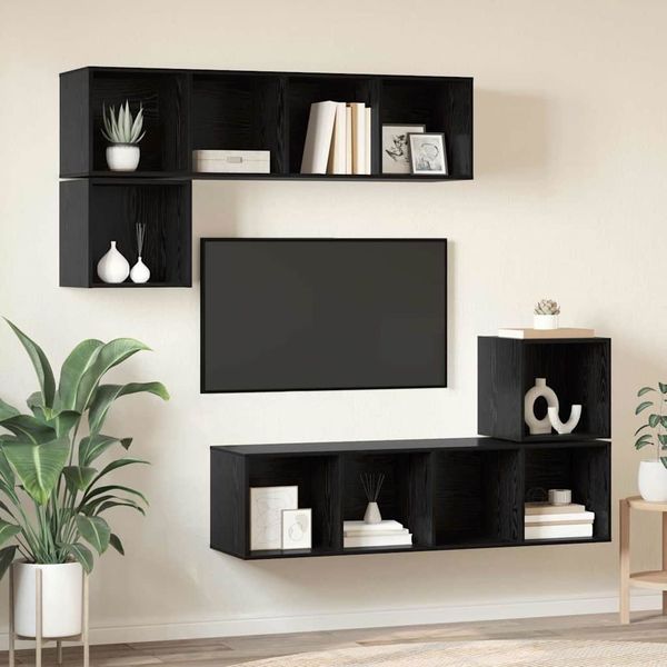 TV-Schrankset 4 pcs, Lowboard TV Schwarz Eichen-Optik Holzwerkstoff