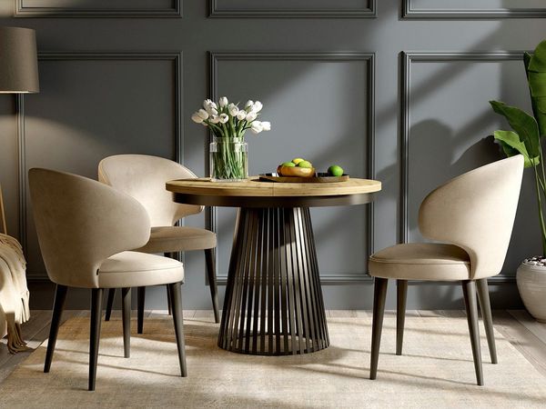 Beautysofa Esstisch Lumi im Loft-Stil, ausziehbar Ø 100–180 cm (hitze- und verfärbung beständig, Metallbeinen), verschiedene Farben