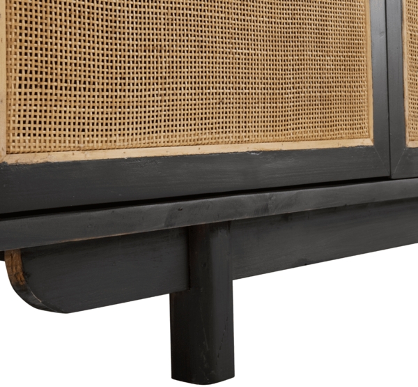 Signature 'CALVI' TV-Schrank Schwarzkiefernholz und natürlichem Rohrgeflecht - L160 cm - Schwarz Bild 10