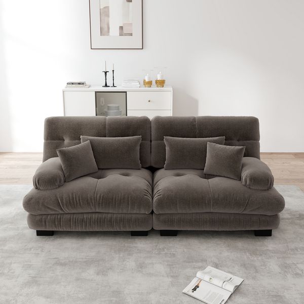 Ecksofa modular in Braun, Vintage-Chenille mit tiefem Sitz und weicher Cloud-Polsterung,81 x 220 x 77 cm