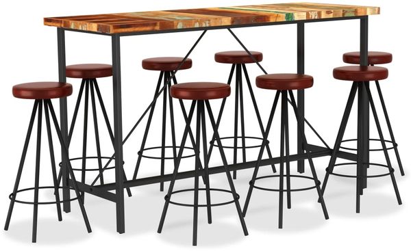 vidaXL 9-tlg. Bar-Set Recyceltes Massivholz und Echtleder 3053444