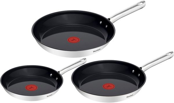 Tefal Pfannen-Set Duetto On, Edelstahl (Set, 3-tlg), Antihaftbeschichtung, Temperaturindikator Thermo-Signal, Induktion
