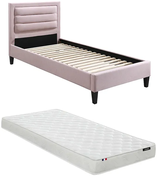 Vente-unique - MACHUPIO Bett Stoff Puderrosa - B 207 cm x H 106 cm x L 98 cm Bild 6