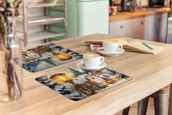 MuchoWow Platzset Weihnachtsdorf - Häuser - Schnee - Weihnachten, (6-St), Platzsets, Tischset, Abwaschbar, Tischsets, Platzdeckchen Bild 2