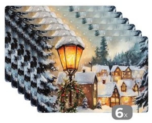 MuchoWow Platzset Weihnachtsdorf - Häuser - Schnee - Weihnachten, (6-St), Platzsets, Tischset, Abwaschbar, Tischsets, Platzdeckchen Bild 6