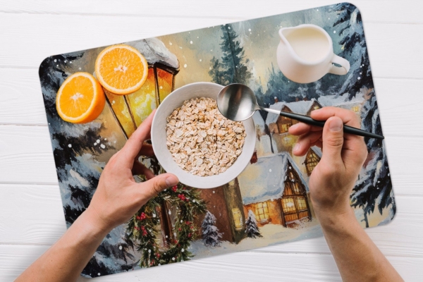 MuchoWow Platzset Weihnachtsdorf - Häuser - Schnee - Weihnachten, (6-St), Platzsets, Tischset, Abwaschbar, Tischsets, Platzdeckchen Bild 3