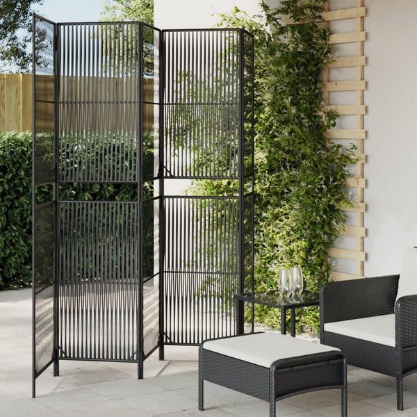 Paravent Raumteiler 5-tlg. Schwarz Poly Rattan