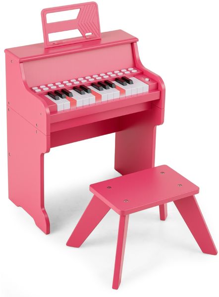 25 Tasten Mini Digitalpiano mit Hocker Kinder Klavier mit Einstellbarer Geschwindigkeit Rosa