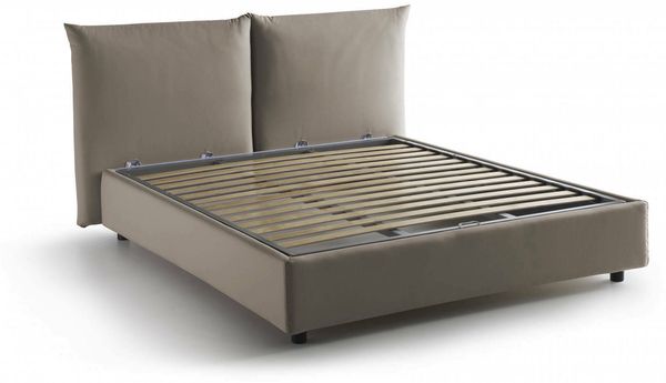 Dmora Alizarin Doppelbett, Bettkasten mit Stoffbezug, 100 % Made in Italy, Öffnung vorne, geeignet für Matratze 160 x 190 cm, Taupe