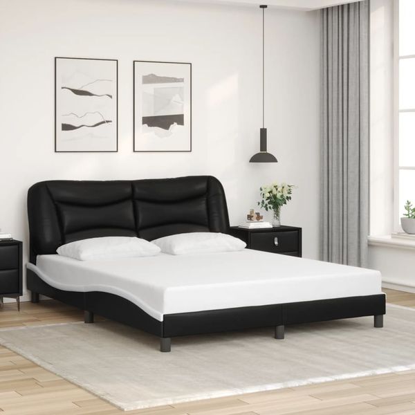 vidaXL Bettgestell ohne Matratze "Hvar" Schwarz und Weiß 160x200 cm Kunstleder 3208014