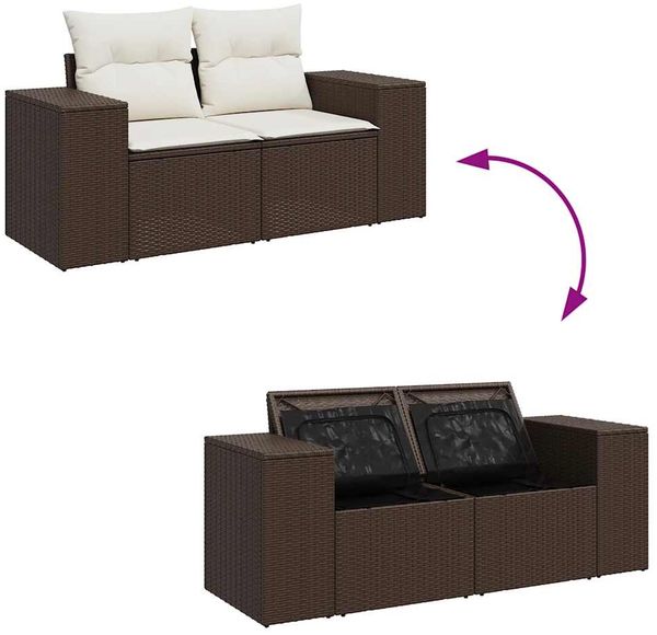 vidaXL 9-tlg. Garten-Sofagarnitur mit Kissen Braun Poly Rattan 3326854 Bild 11
