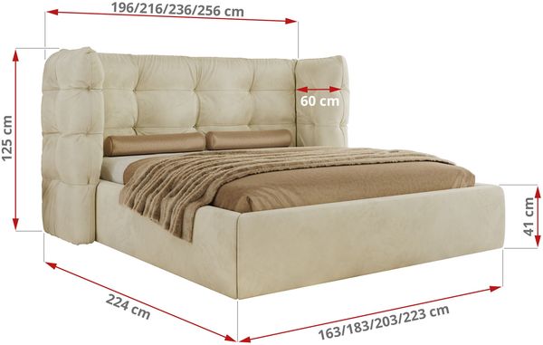 Polsterbett FLONELLE CLASSIC 180 x 200 cm mit Stauraum, Federholzlattenrost, Massivholzrahmen, gestepptes Kopfteil Gasdruckfeder Schlafzimmerbett Foam Matratze - Creme Samt - MIRO LUX Bild 4