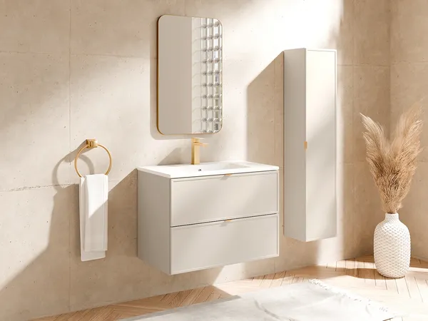 Vente-unique - ONDIL Bathroom furniture set Holz, Platte Beige - B 45 cm x H 60 cm x L 80 cm