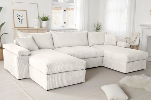 OTTO home Wohnlandschaft Cosy U-Form, B: 309 cm, Sitzaufbau im Sandwich-Federkern, 2 Zierkissen, Mega-Sofa, Cord oder Struktur weich, Kaltschaumauflage