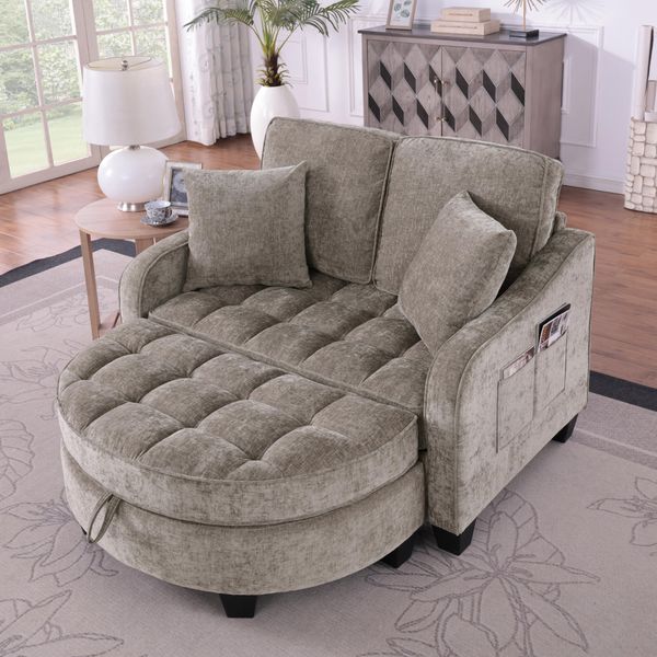 Ball & Cast Chaiselongue mit Aufbewahrungs-Hocker, Kleines Schlafsofa mit Verstellbarer Rückenlehne und Kissen, Mini Sofa für Wohnzimmer & Studienzimmer, Braun