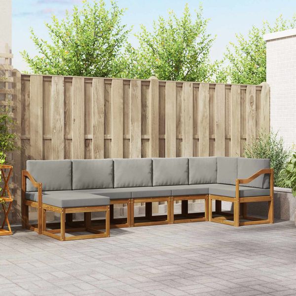 vidaXL Outdoor-Sofagarnitur mit Kissen 7 pcs Natürlich und Hellgrau 3366724