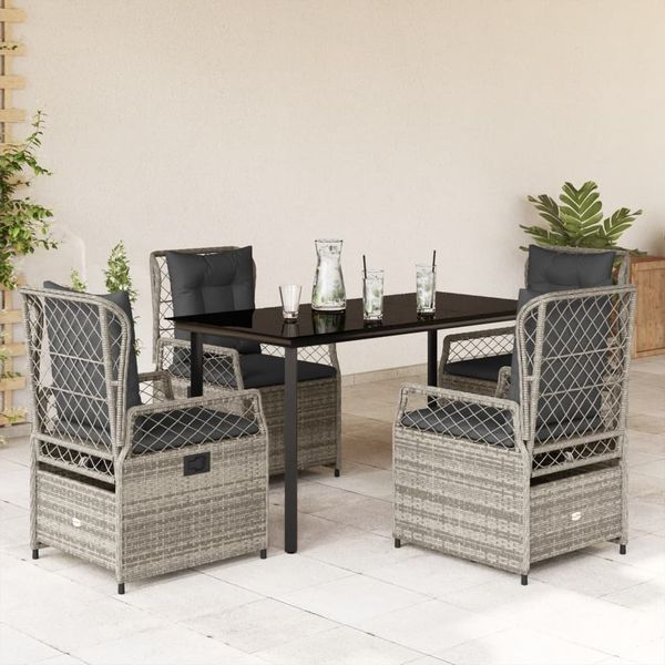 vidaXL 5-tlg. Garten-Essgruppe mit Kissen Grau Poly Rattan 3262994