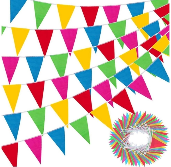 LuxusKollektion Hängedekoration Wimpelkette Outdoor Wetterfest 100M Kinderzimmer Geburtstag Garten