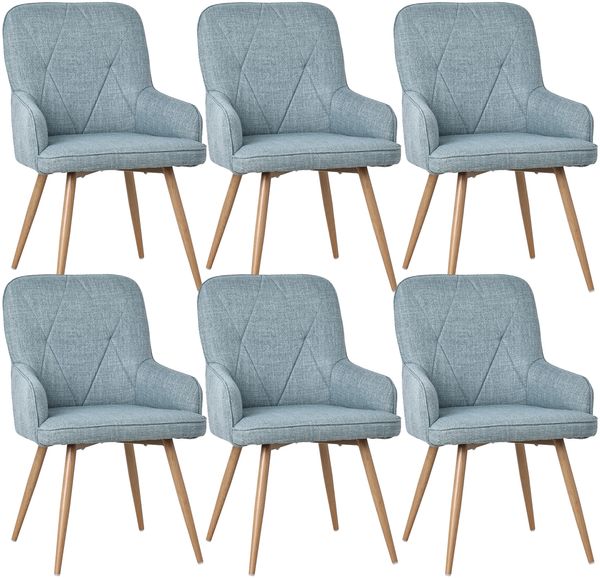 HOMAVO 6er Set 'YZ3' Esszimmerstuhl mit Armlehnen, Stoff mintgrün, 57 x 62 x 87 cm