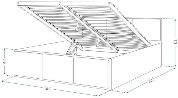 FDM Polsterbett mit Lattenrost Doppelbett 120x200, 140x200, 160x200, 180x200 (Bettrahmen mit Bettkasten für viel Stauraum, in Grau,Weiß oder Eiche Braun, ideal für Paare), Metallrahmen mit hydraulischer Klappfunktion Bild 2