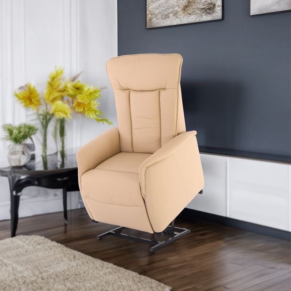 Fernsehsessel mit Aufstehhilfe, Relaxsessel mit Liegefunktion, Leder/Kunstleder, Beige - Raburg Marie