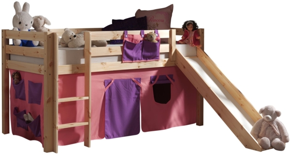 Kinderbett mit Rutsche Karolina Massivholz Natur Textilset Bella
