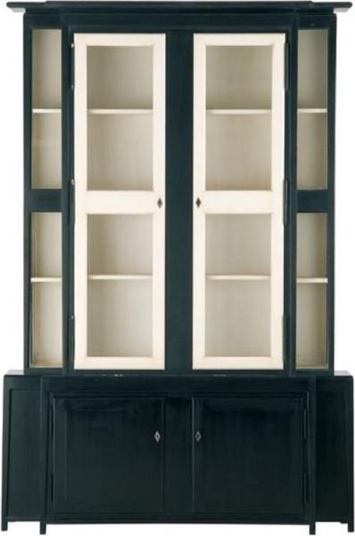 Casa Padrino Luxus Landhausstil Vitrine Schwarz / Weiß 180x45 x H. 270 cm - Handgefertigter Vitrinenschrank - Massivholz Küchenschrank - Landhausstil Möbel