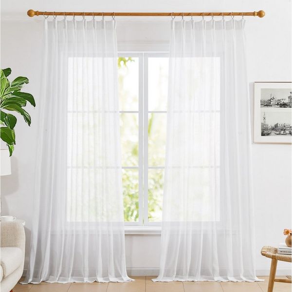 Deconovo Vorhang Halbtransparent Gardinen mit Kräuselband Voile Vorhänge für Wohnzimmer, Lichtfilterung