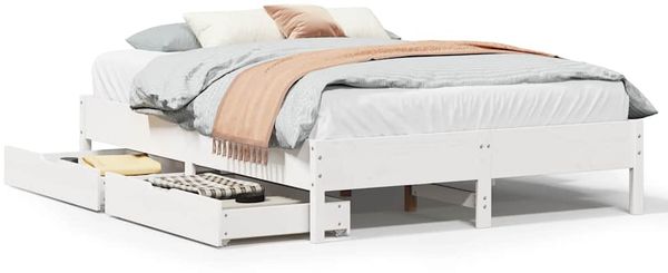 Doppelbett, Betten für Erwachsene, Massivholzbett ohne Matratze Weiß 140x200 cm Kiefernholz de4643