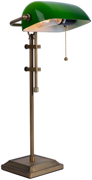 Bankerlampe Tischlampe, grün, messing, höhenverstellbar, H 56 cm