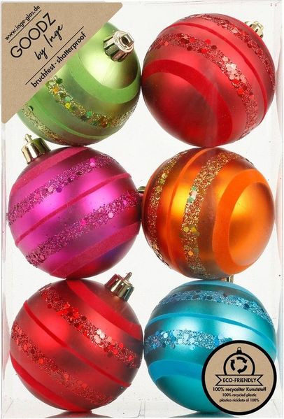 INGE-GLAS® Weihnachtsbaumkugel Christbaumkugeln Weinachtskugeln Kunststoff Ø 9 cm 6 Stück bunt