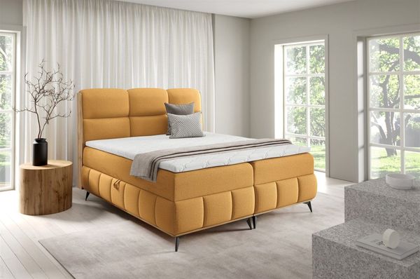 Boxspringbett Schlafzimmerbett CHARLIE 200x200cm Stoff Fibi Honiggelb