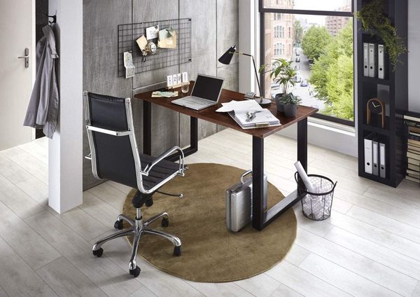 Baumkante Schreibtisch massiv Akazie nussbaum 120x80 schwarz PALMA 70330582