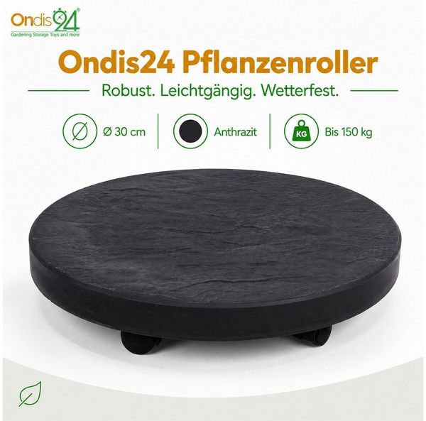 ONDIS24 Blumentopfuntersetzer Pflanzenroller Blumenroller bis 150 kg anthrazit, mit unsichtbaren Rollen Möbelroller Kübelroller Pierre