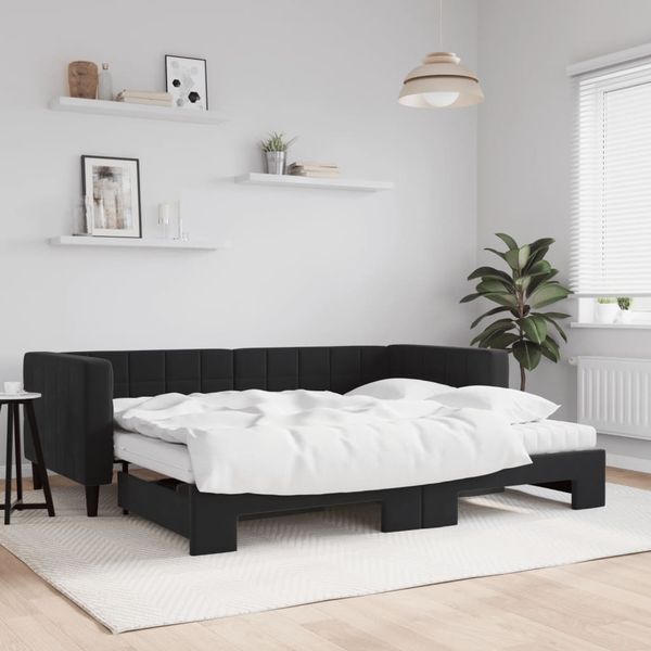vidaXL Tagesbett Ausziehbar mit Matratzen Schwarz 90x190 cm Samt 3196730