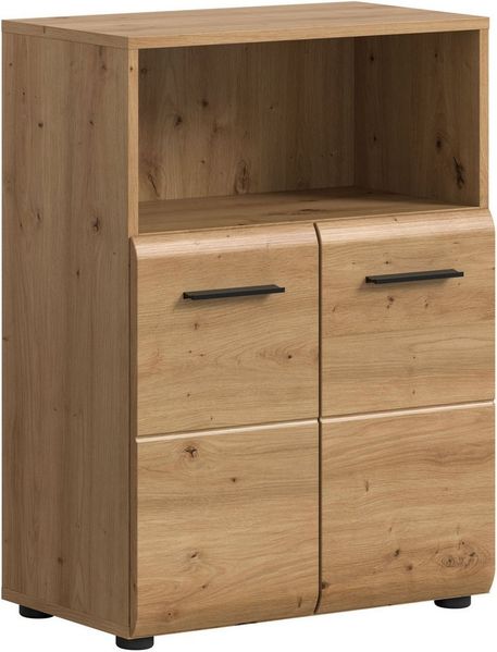 welltime Midischrank FLORENZ, Breite 60 cm, 2 Türen, 1 Fachboden, 1 offene Fach (1-St, TOPSELLER) hochwertige MDF Front, Griff schwarz, Badschrank, Bad