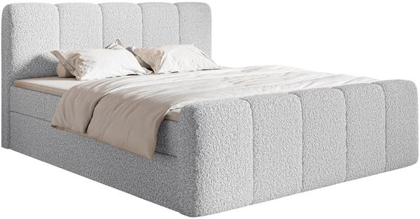 Selsey 'Cloudy II' Boxspringbett mit Bettkästen und Topper Bouclé Hellgrau, 180x200 cm